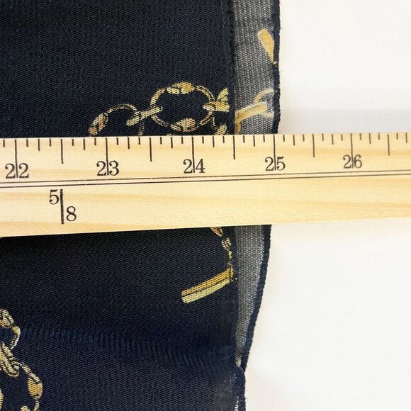 Vintage Y2K Black & Gold Chain Link Print Mesh Long Sleeve V-Neck Top MEDIUM - Picture 7 of 7